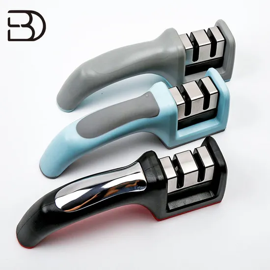 Afiador de facas manual de 3 estágios, cor vermelha, ferramenta de afiação de facas de cozinha para todas as facas